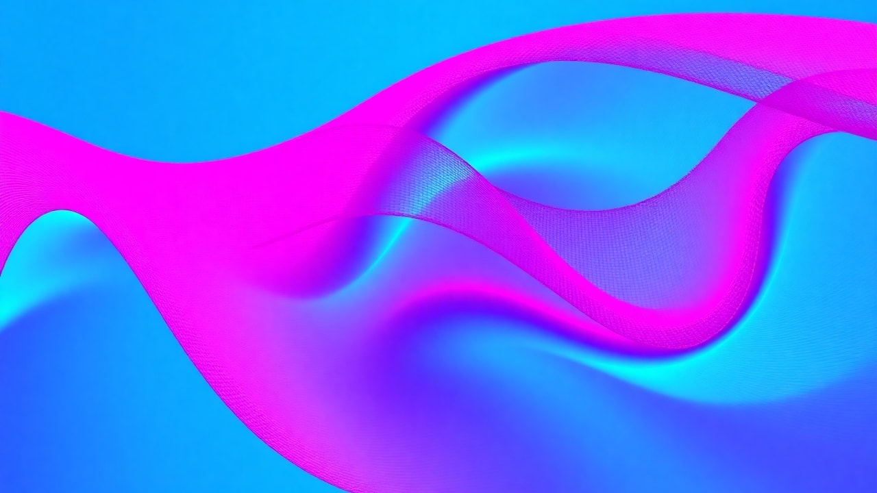 Abstract flowing 3D gradient mesh in magenta and electric blue