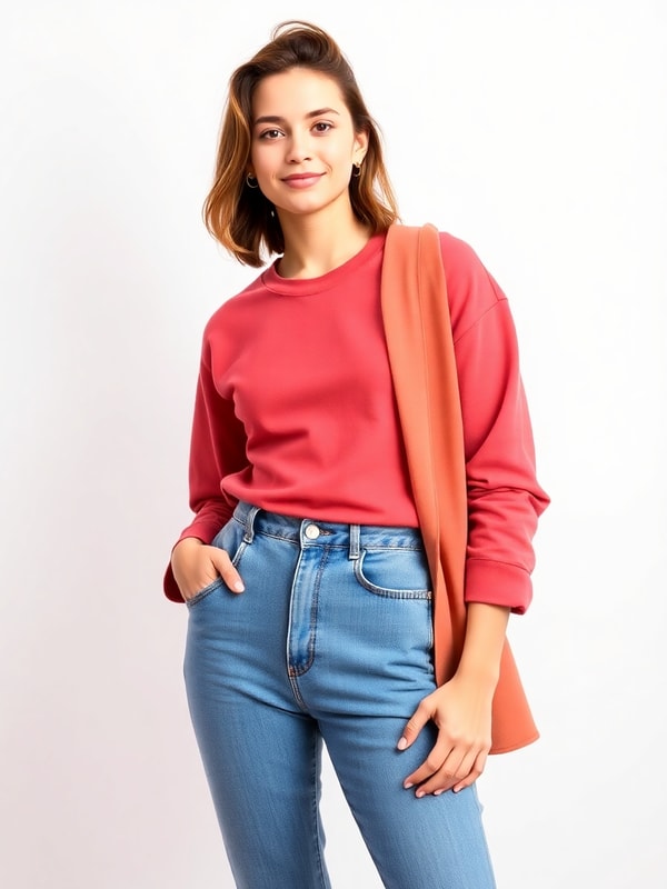 Fashionable young person modeling a casual outfit against a clean neutral backdrop